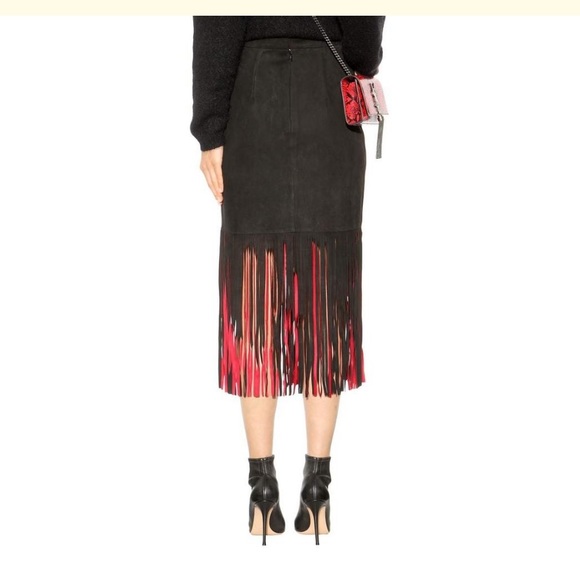 Tamara Mellon Fringe Goat Suede Leather Midi Skirt, Sizes 0, 2, NWT, Retail $750 - Picture 4 of 5